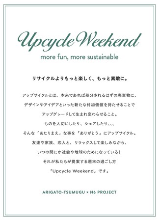 ARIGATO-TSUMUGU x N6 PeCxgwUpcycle WeekendxJÌIR{[VɂAbvTCNvWFNgX^[gB