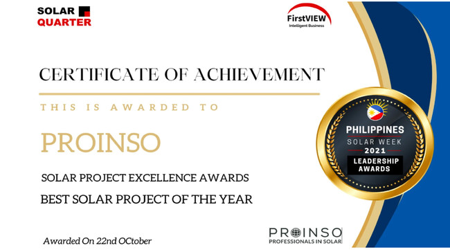 PROINSO@zd̊JɂătBsSolar WeekBest Solar Project of the Year܂ނR܁I