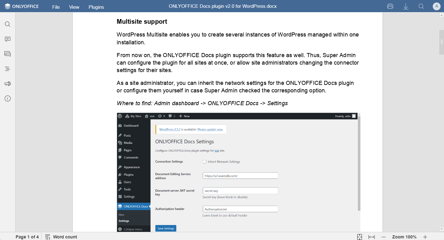 WordPresspONLYOFFICE Docsv2.0.0ɃAbvf[g