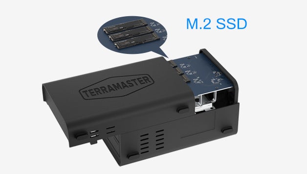 TerraMaster D5 HybridA5xCEUSB 3.2 10GbpsΉEeHDD+NVMe SSD̃nCubhXg[W