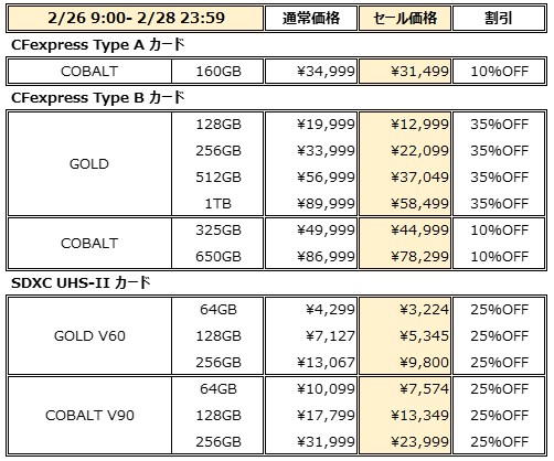 yAmazon^CZ[ՂzCFexpress GOLDJ[h35%OFF, COBALTJ[h10%OFF, SDJ[h25%OFFZ[{