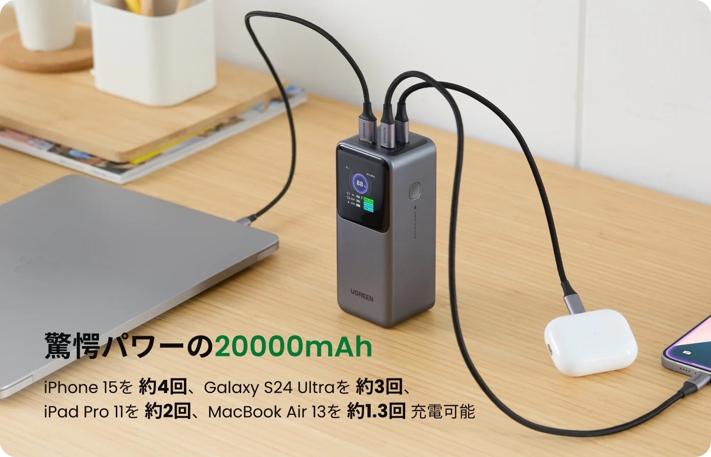 UGREEN Nexode 20000mAh }[doCobe[ 130W 35524B | ő100WUSB-Co͂ɂA^ubgm[gp\R}[dł[d戵Jn